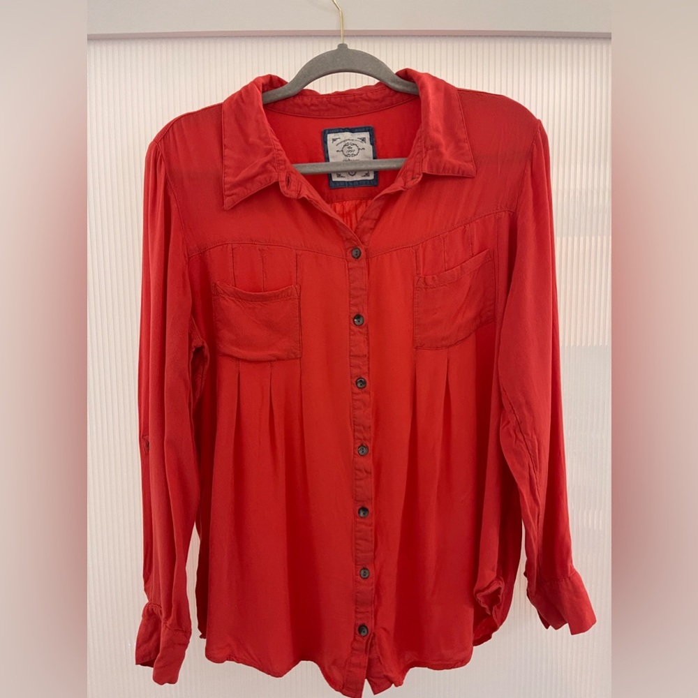 Bright Bold Red/Coral Style & Co button Up Blouse Top | Size Large